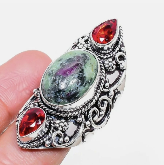 New Huge Ruby Zoisite and Garnet 925 Silver Statement Ring. - Picture 16 of 16